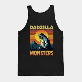 Mens Dadzilla Father Of The Monsters Retro Vintage Sunset Tank Top